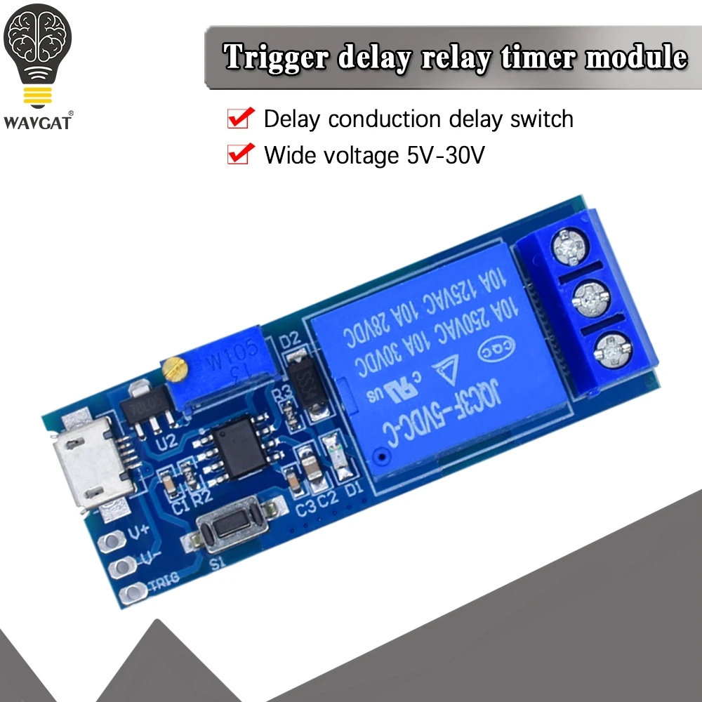 Smart Electronics 5V-30V Micro USB Power Adjustable Delay Relay Timer Control Module Trigger Delay Switch