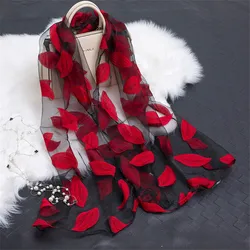 2023 Hot Sale Silk Scarf Womens Summer Breeze Lightweight Sheer Wrap and Shawls Bandana Beach Organza Gauze Lace Hollow Scarf