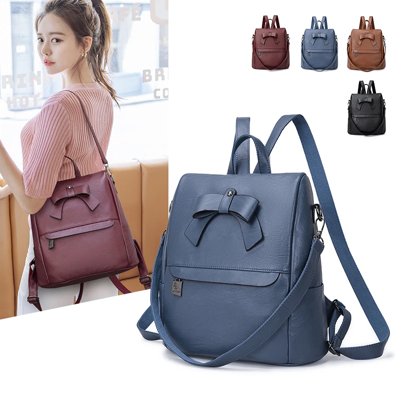 New Women's Bag Young Backpack Student Schoolbag Computer Bag Anti Theft Travel Bag Leather Fashion Large Capacity Shoulder Bag