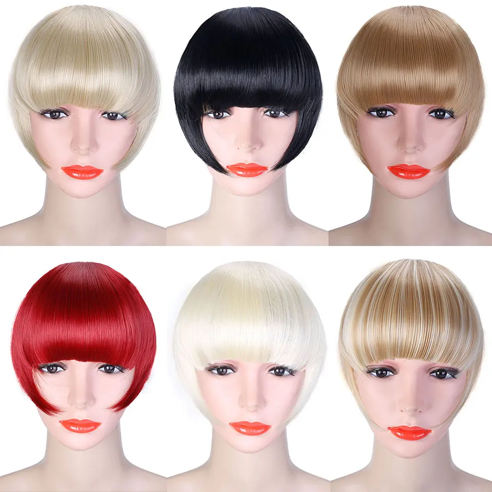 MANWEI Synthetic Black Brown Blonde Fake Fringe Clip In Bangs Hair Extensions With High Temperature Synthetic Fiber