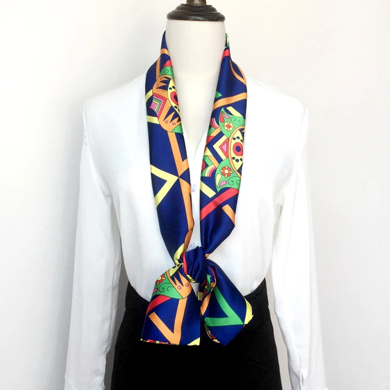 Spring NEW Narrow Long Silk Scarf For Girls Double Printing Fashionable Women Satin Tie Scarfs Women\'s Neckerchief 15cm*145cm