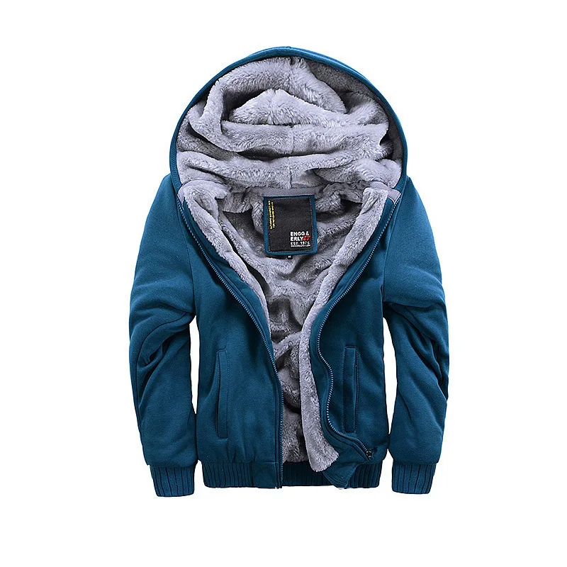 Winter Men Casual Thick Warm Coat Male Zipper Hooded Fleece Long Sleeve Jacket Solid Color Parkas Outerwear