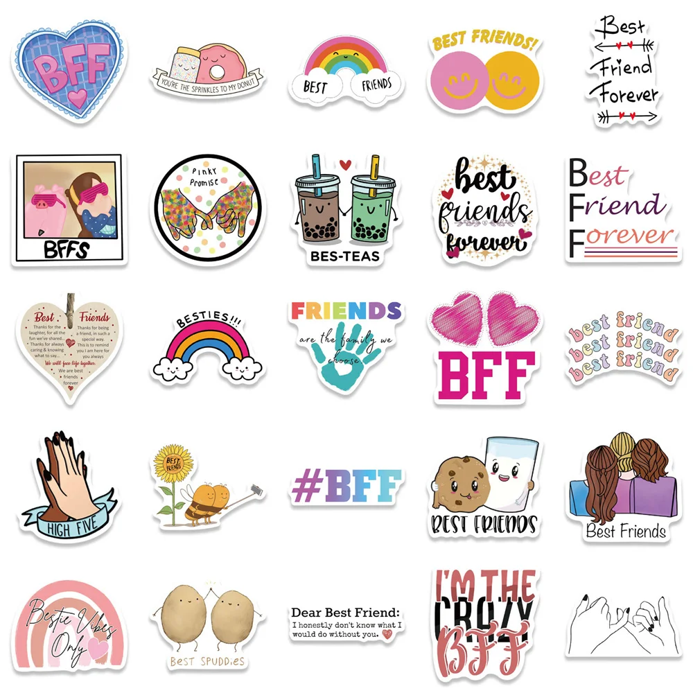 Best Friend Friendship Stickers for Notebooks, Stationery, Scrapbook, Pink Sticker, Material Craft Supplies, 50Pcs