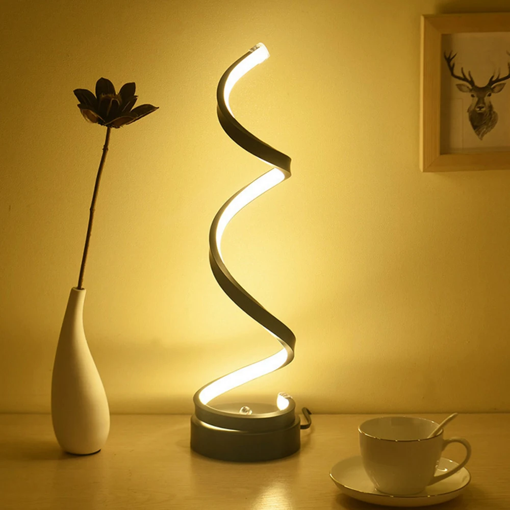 

LED Spiral Table Lamp Modern Curved Desk Bedside Lamp Dimmable Warm White Night Light For Living Room And Bedroom