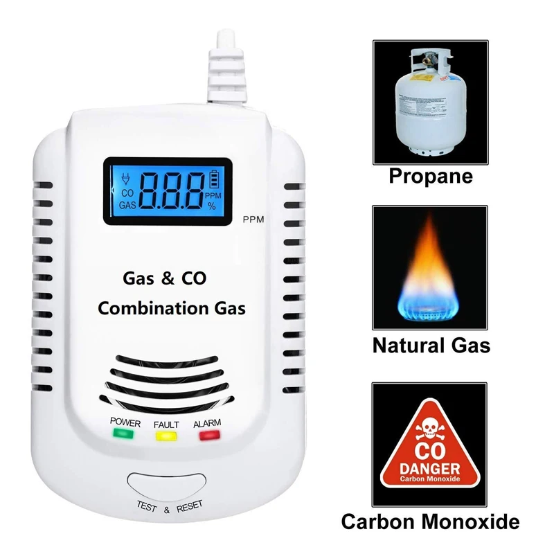 천연 가스 감지기 및 일산화탄소 CO 감지기, 가연성 가스 누출 감지기 모니터, Co, Lng, Lpg, 메탄, 2 in 1