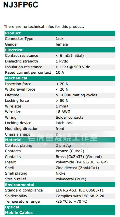 1pcs 6.35mm socket NJ3FP6C Swiss NEUTRIK stereo Big three core Microphone female with lock