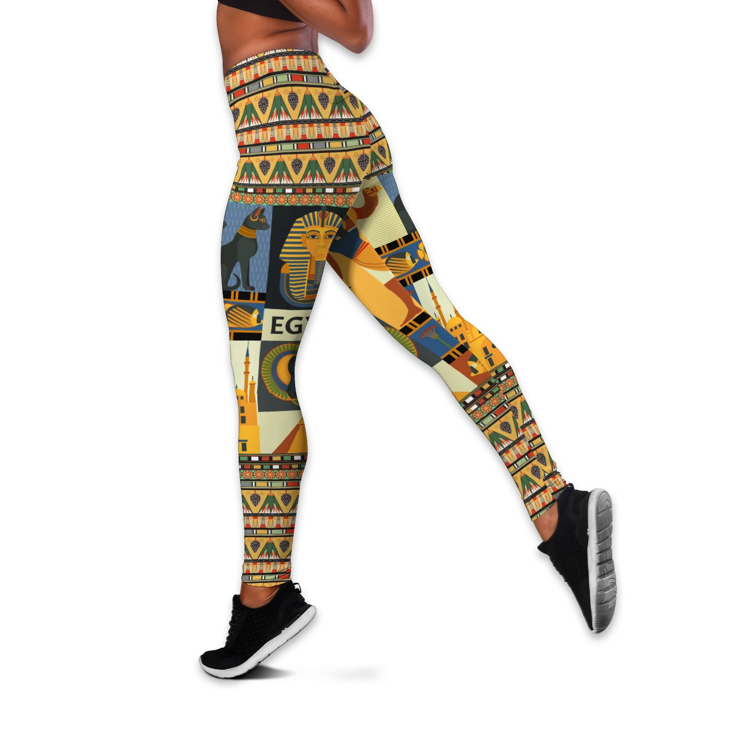 Ancient Egyptian Mythology 3D Printed Hollow Tank Top & Leggings Set Fitness Female Full Length Leggings Yoga Pants LKB-17