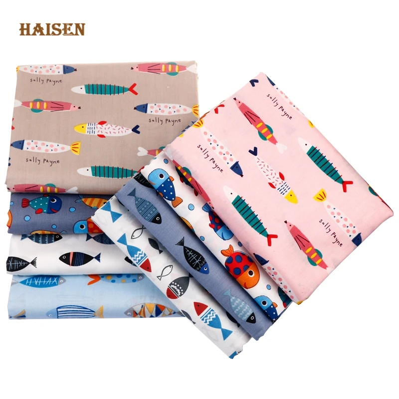 8 pz/lotto, serie di pesci Twill tessuto di cotone Patchwork tessuto di stoffa Set fai da te cucito cucito trapuntatura materiale fatto a mano