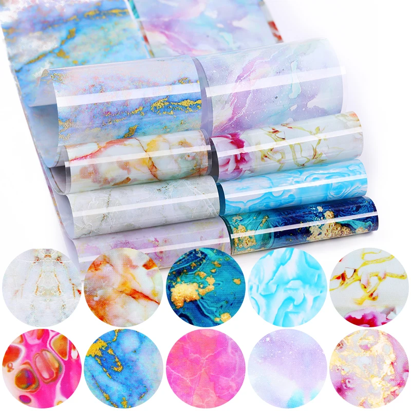 

BORN PRETTY 10pcs Nail Foils Marble Paper Gel Polish Transfer Sticker DIY Pattern Manicure Nail Art Decoration Decorations