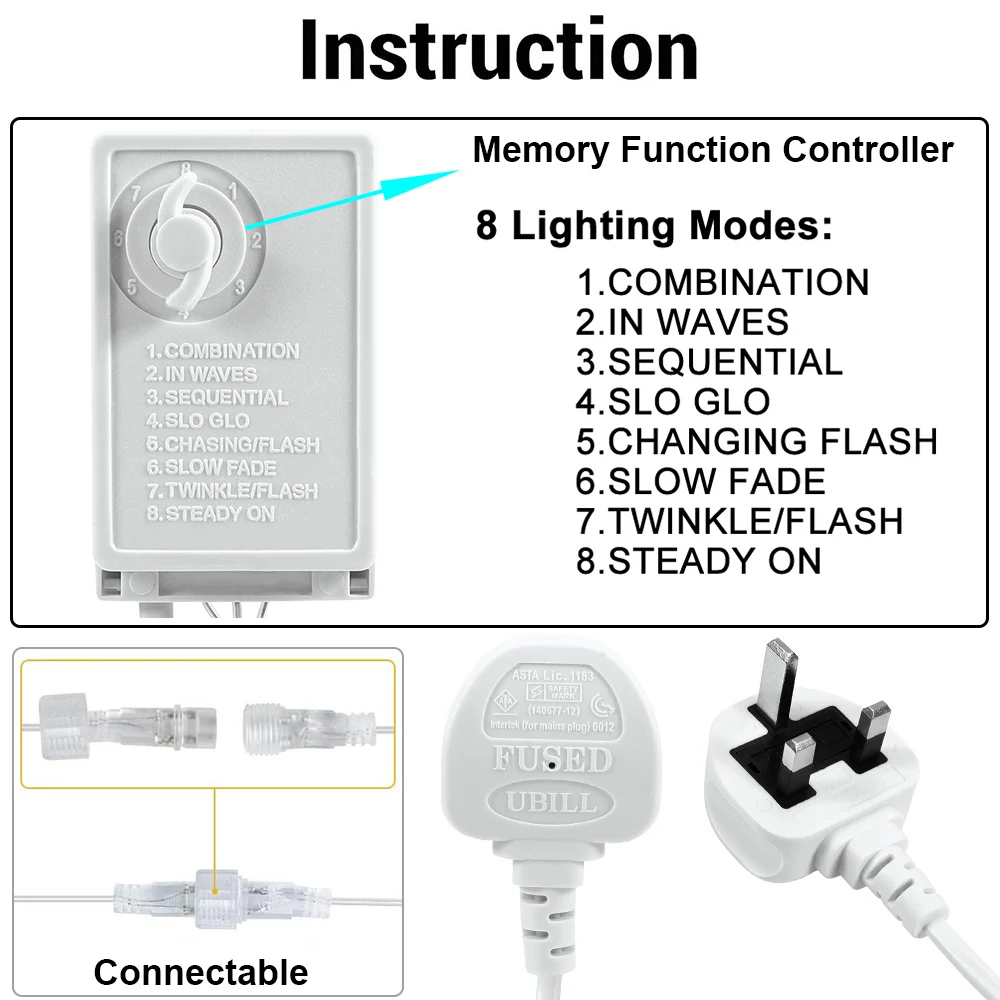 Uk Plug 6X4M Led Netto-verlichting Kerst Outdoor Decoratie Bush Mesh Lights Aansluitbaar Waterdichte 8 Modes Fee string Lights