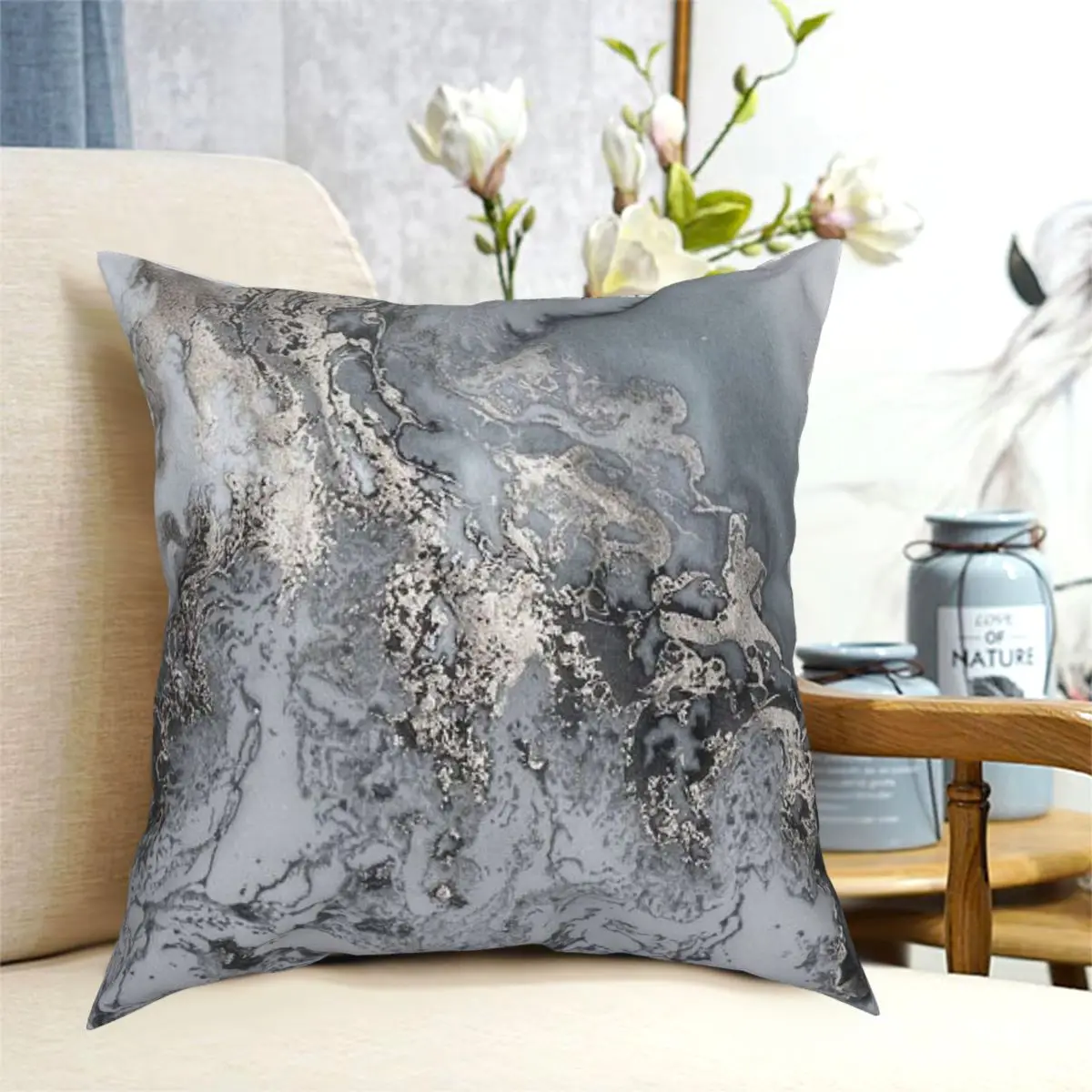 

Gray Marble Pillowcase Polyester Pattern Decorative Throw Pillow Case Sofa Seater Cushion Cover