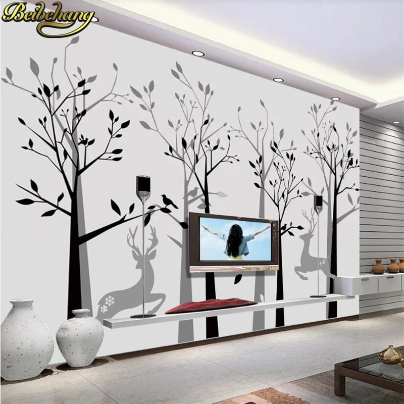 Custom Photo Wallpaper Black and White Abstract Tree Mural Wallpapers For Living Room Bedroom wall papers home decor Stickers