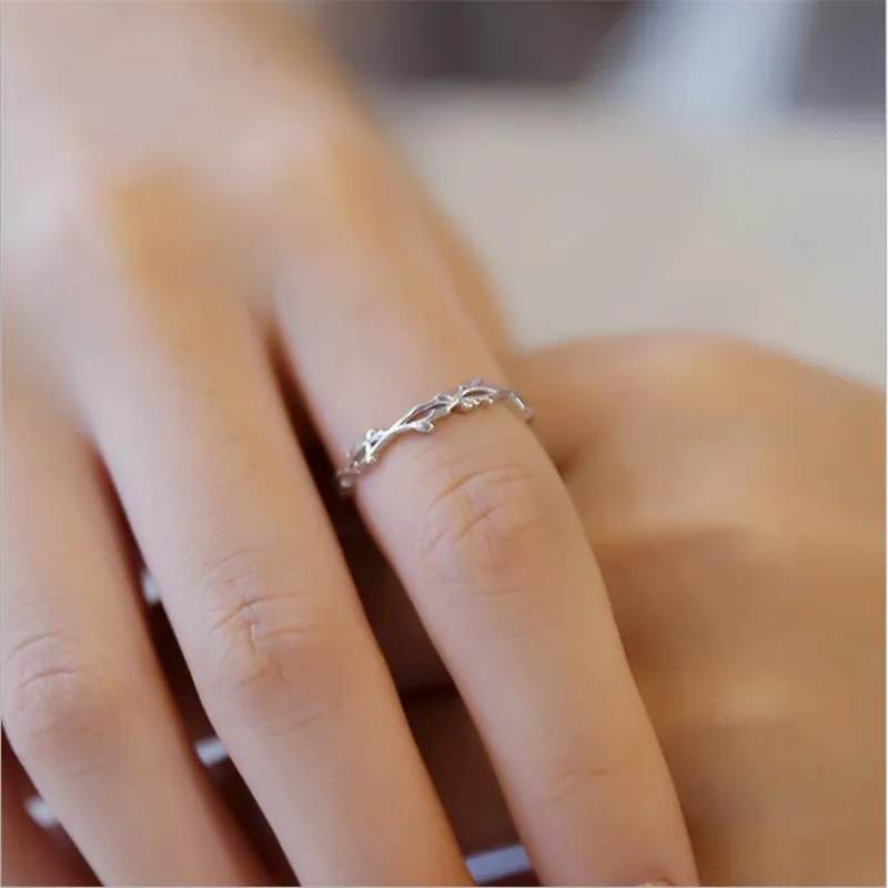 Women's 925 Sterling Silver Twig Thorn Leaf Opening Ring