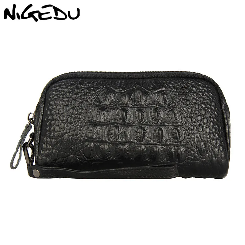 

NIGEDU Crocodile pattern women Wallet Genuine Leather Wrist wallets Coin Purse Credit Card Holder alligator Clutch Bag money bag