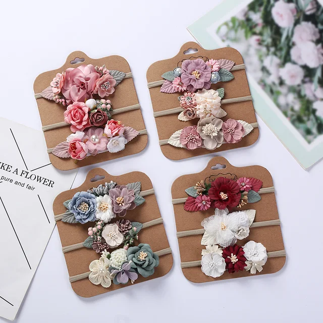 2 sztuk/3 sztuk/partia sztuczny kwiat opaska dla dzieci noworodka chłopiec dziewczyna perła elastyczna nylonowa opaska do włosów dziecko fotografia rekwizyty Headwraps