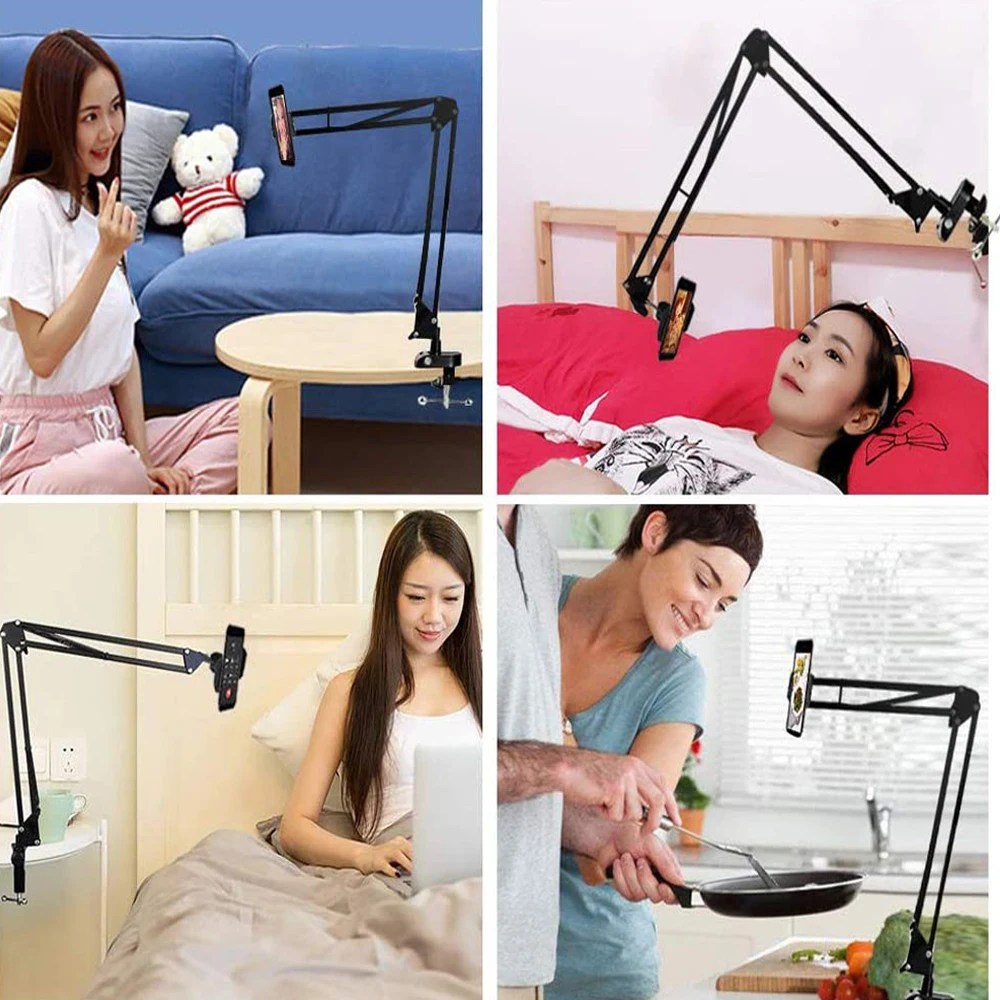 360 Rotating Flexible Long Arms Mobile Phone Holder For iPhone Xiaomi Huawei Desktop Bed Lazy Bracket Phone Stands Metal Clamp