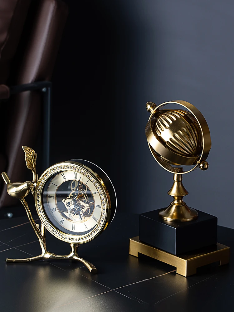 

Light Luxury Metal High-End Clock Home Living Room Wine Cabinet Decoration American Office Bed Head Clock