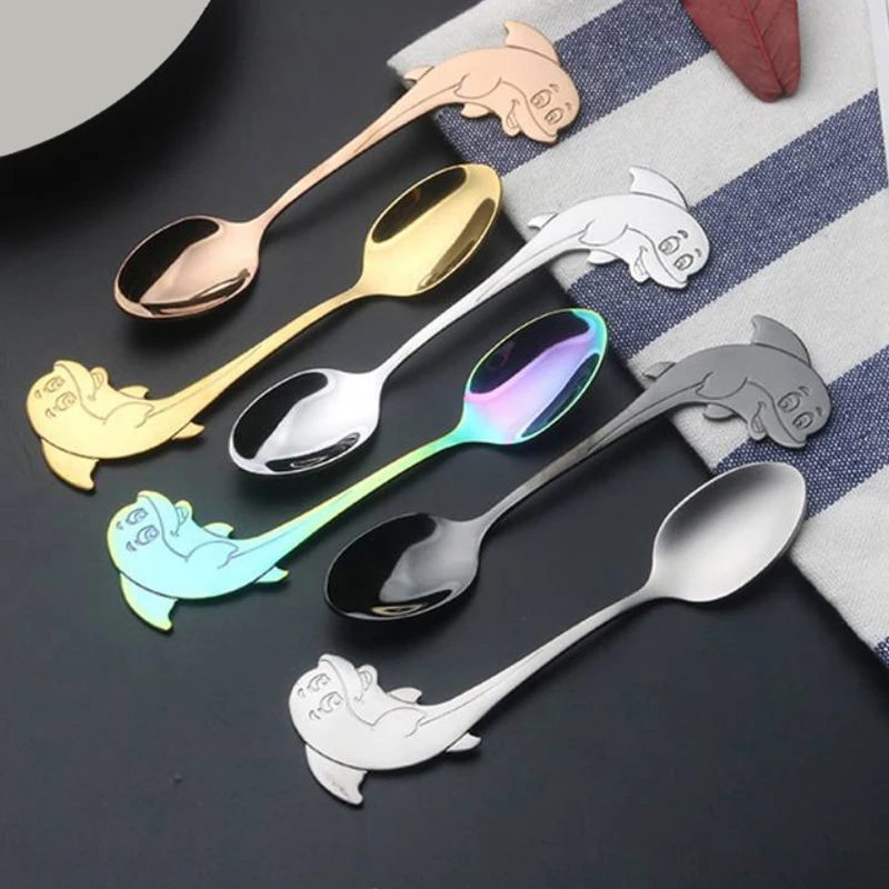 1Pcs Lovely Dolphin Spoon For Tea Coffee Milk Drink Stainless Steel Tableware