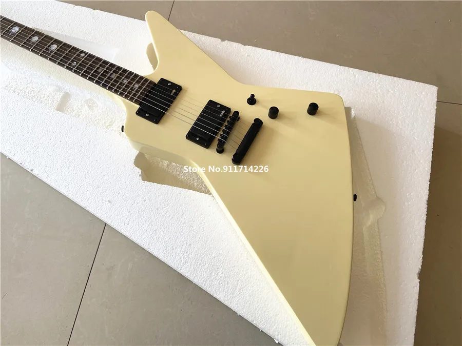 High quality customized version of cream yellow special-shaped electric guitar finger inlay can be customized free shipping