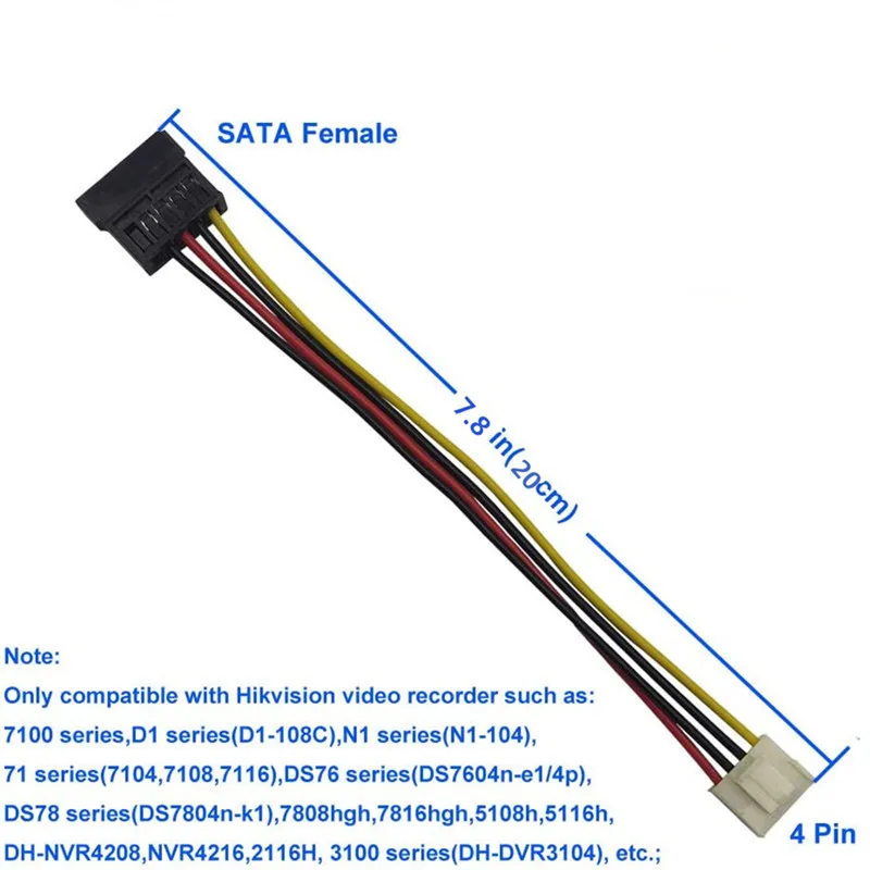 Angitu Hikvision Video Sata Power Adapter 4pin หญิง Sata/2 * Sata 15 Pin HDD สาย Hikvision DAHUA mini VCR กล้อง IP กล้องวงจรปิด
