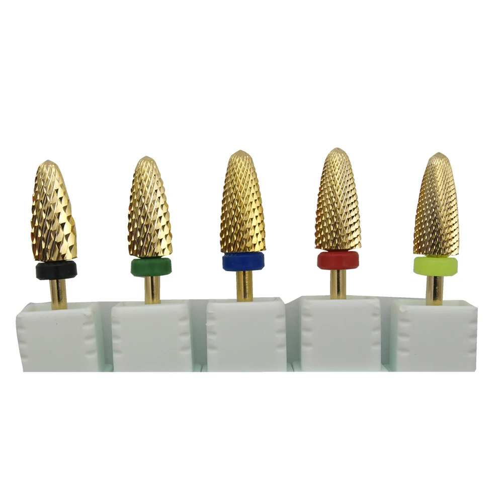 KIMAXCOLA 1 stücke Gold Beschichtet Sicherheit Cutter Hartmetall Nail art Bohrer Für Elektrische Maniküre Maschine Zubehör Werkzeuge – Detail 3