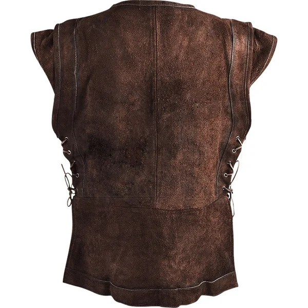 Men\'s Vintage Medieval Warrior Suede Jerkin Sleeveless Retro Lace Up Waistcoat Knight Cosplay Suede Leather Armor Pirate Tunic