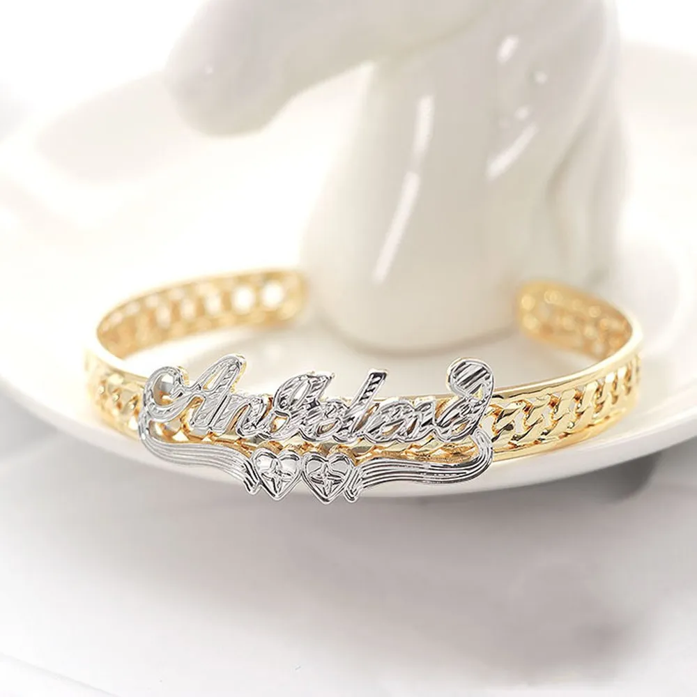 AurolaCo Customized Name Bangle Name Bracelet Gold-plated Nameplate Stainless Steel Personalized Bracelet