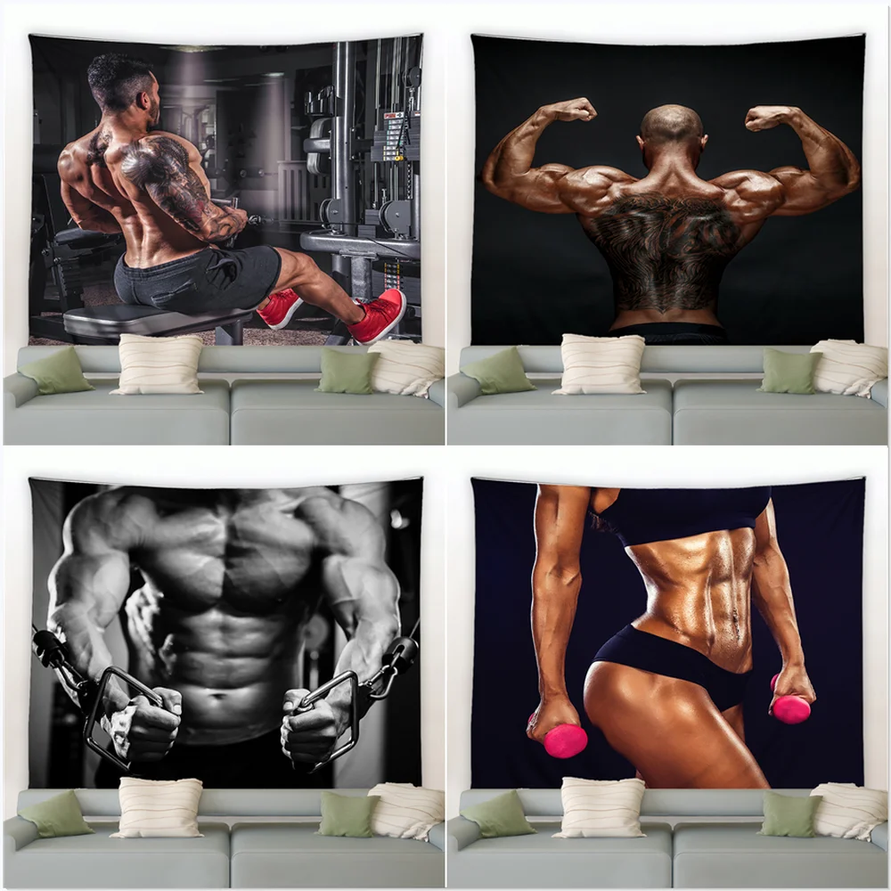 Sexy Men Muscular Tapestry Banners Wall Hanging Sports Training Ground Fitness Inspirational Workout Poster Gym Bedroom Decor