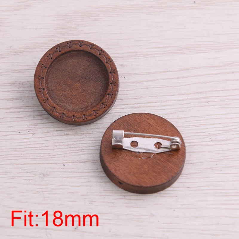 

SWEET BELL 20pcs 18mm Inner Size Brown Round Wood Cabochon Brooch Base Setting Brooches Pin Backs For Jewelry Making