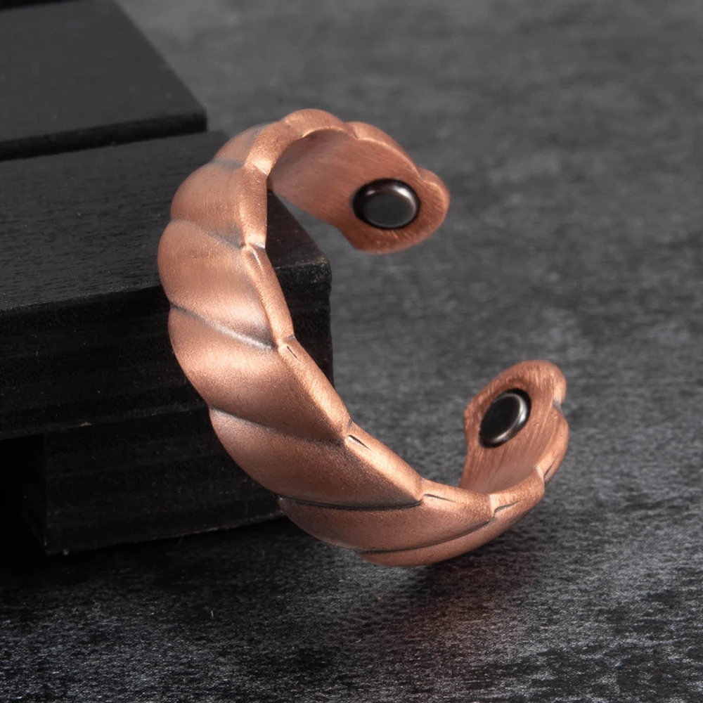 Vinterly Twisted Pure Copper Magnetic Rings Men Adjustable Cuff Magnet Therapy Finger Jewelry Resizable Arthritis Pain Relief