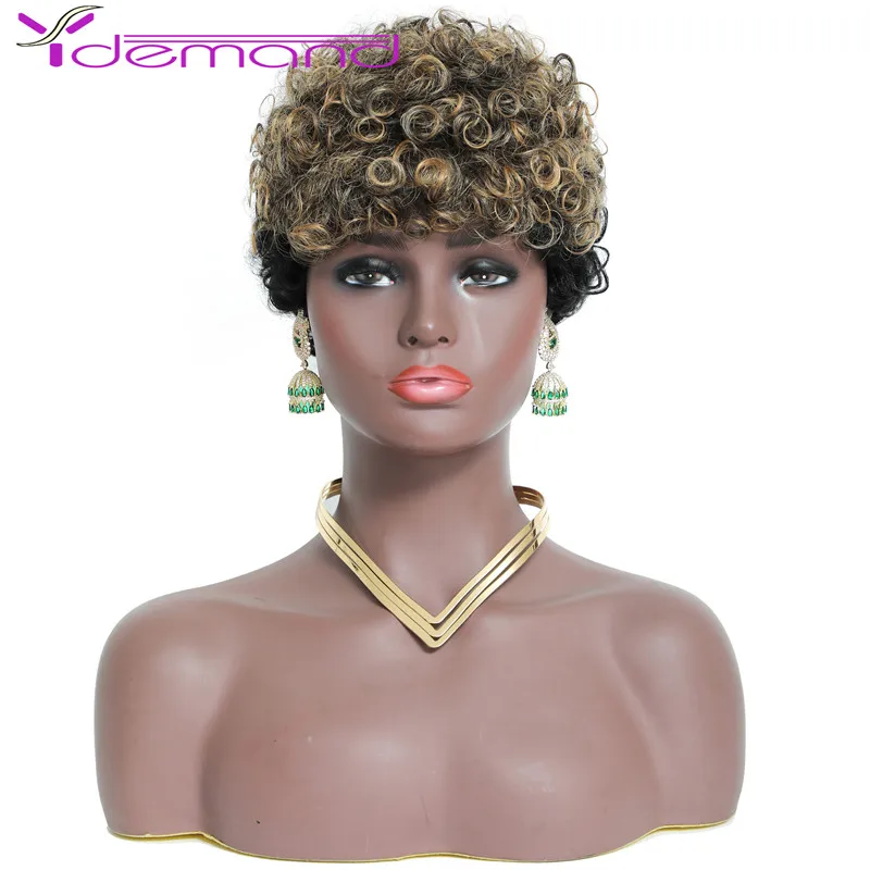 

Y Demand Short Black Women Wigs Pixic Curly Bob Honey Blonde Black Wigs Synthetic Remy Hair Wigs