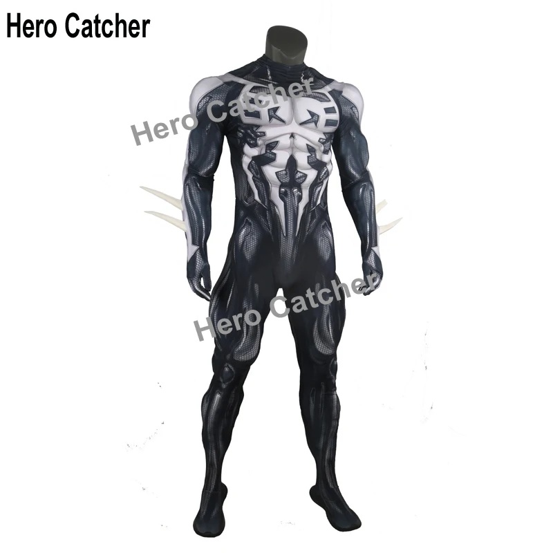 Kostum Cosplay Hero Catcher Black Spider 2099 Kualitas Tinggi dengan Lensa Cermin Bantalan Otot