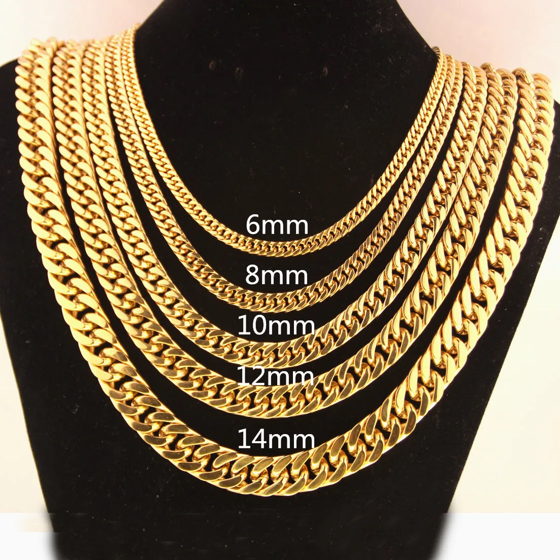 6/8/10/12/14MM Hotsale 316L Stainless Steel Gold Color Curb Cuban Chain Men's Necklace Or Bracelet Fashion Jewelry