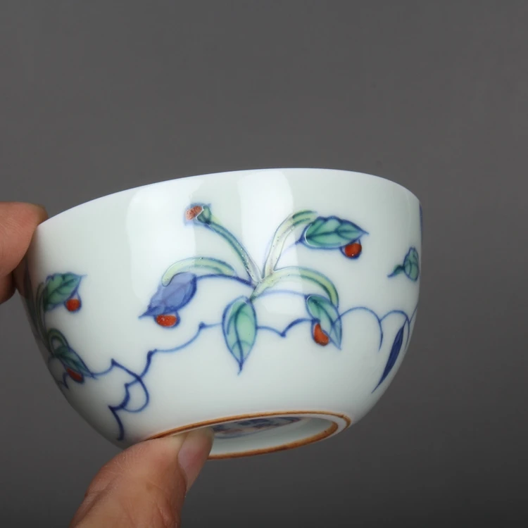 Ming Chenghua Blue And White Doucai Over Branch Flower Pattern Tea Cup Antique Ceramic Collection