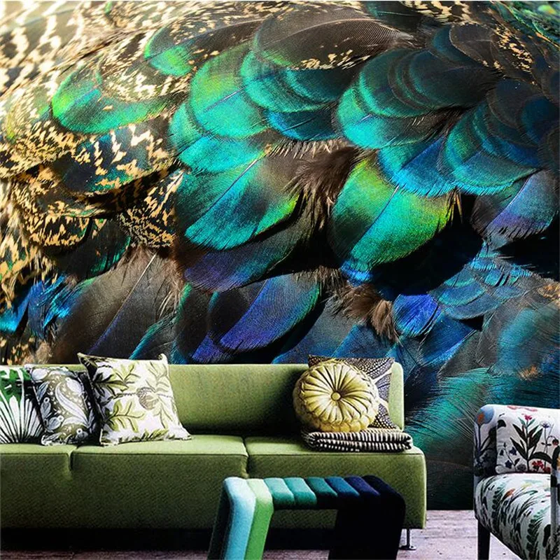 

Southeast Asia Colorful Peacock Feather Wall Paper 3D Living Room Bedroom Decoration Wallpaper 3D Personality Art Wall Covering