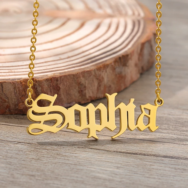 

Custom Old English Font Name Necklace For Women Stainless Steel Chain Pendant Choker Personalized Jewelry Gift Bijoux Femme