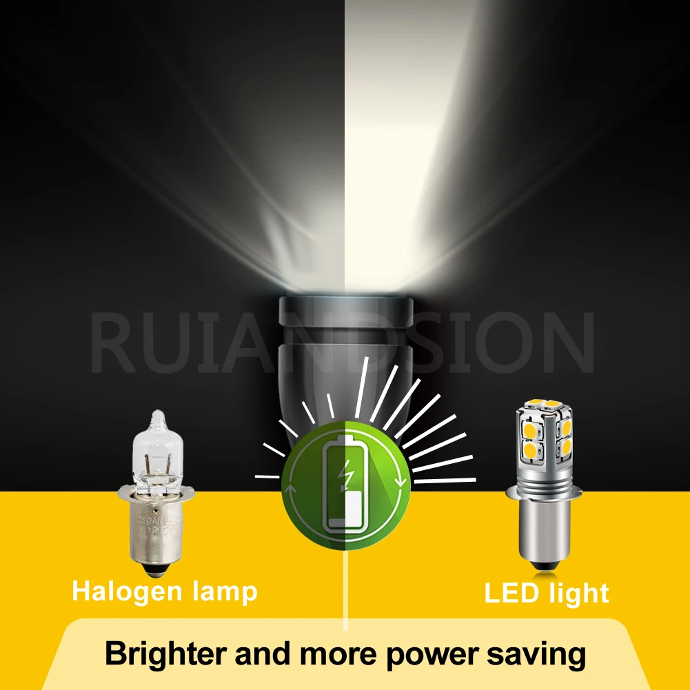 RUIANDSION 1Pcs E10 P13.5S PR2 3030SMD Maglite Replacement Bulb 6V-40V 9V 12V 18V 24V 4-9D Torch Flashlight 600Lm 6000K 4300K