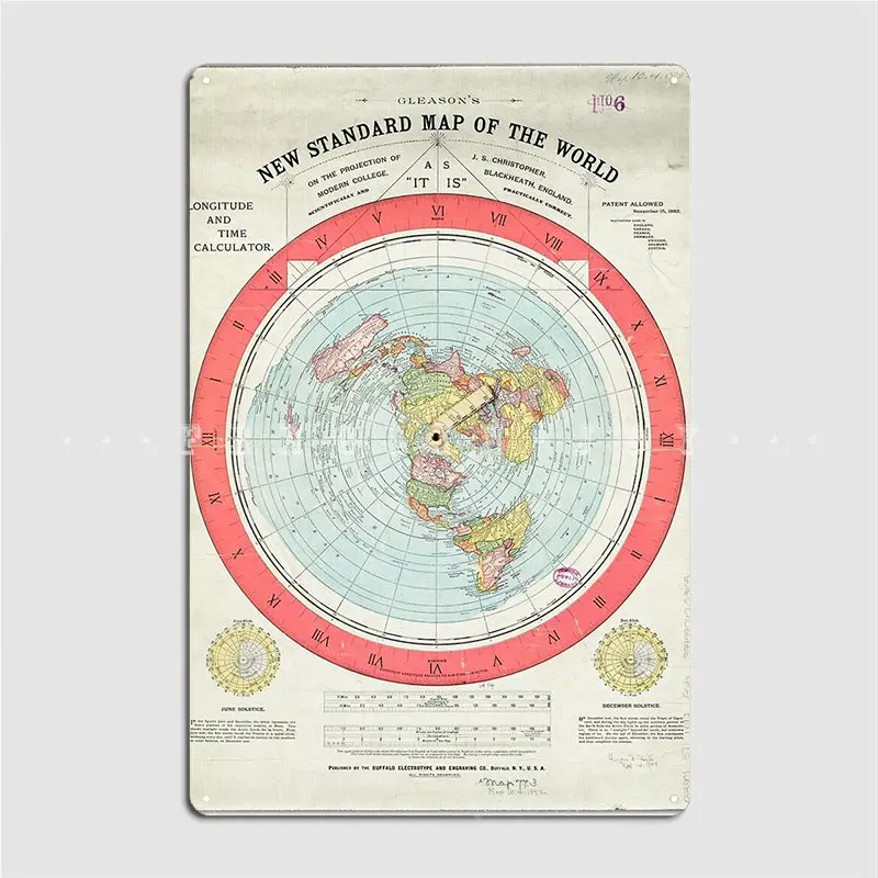 Flat Earth Gleason's Map Poster Metal Plaque Wall Mural Mural Customize Wall Decor Tin Sign Poster