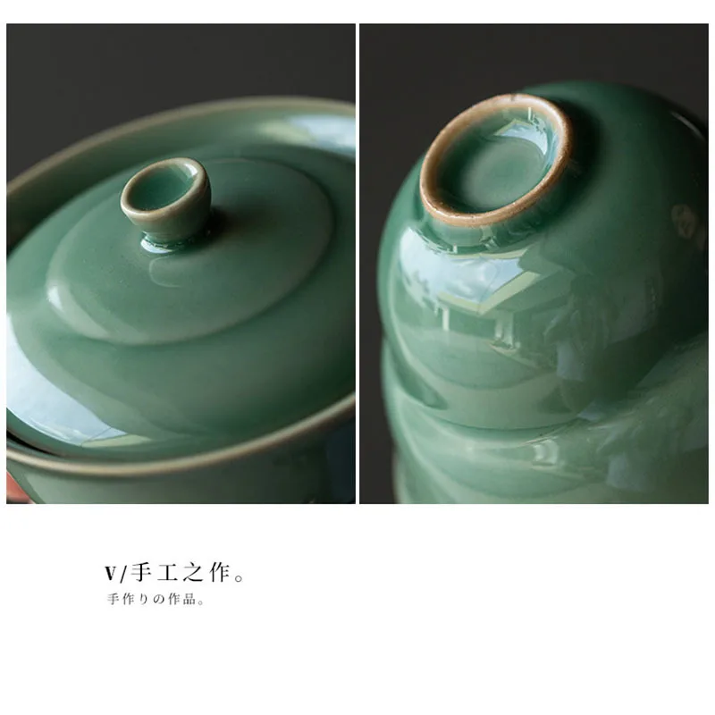 125ml Yue Kiln Celadon Tea Tureen Handmade Gourd Shape Ceramic China Tea Maker Gaiwan Japanese Tea Bowl With Lid Kung Fu Teaware