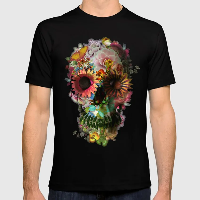 Skull 2 T Shirt Surrealism Illustration Horror Skull Ali Gulec Floral Flower Art Ikiiki