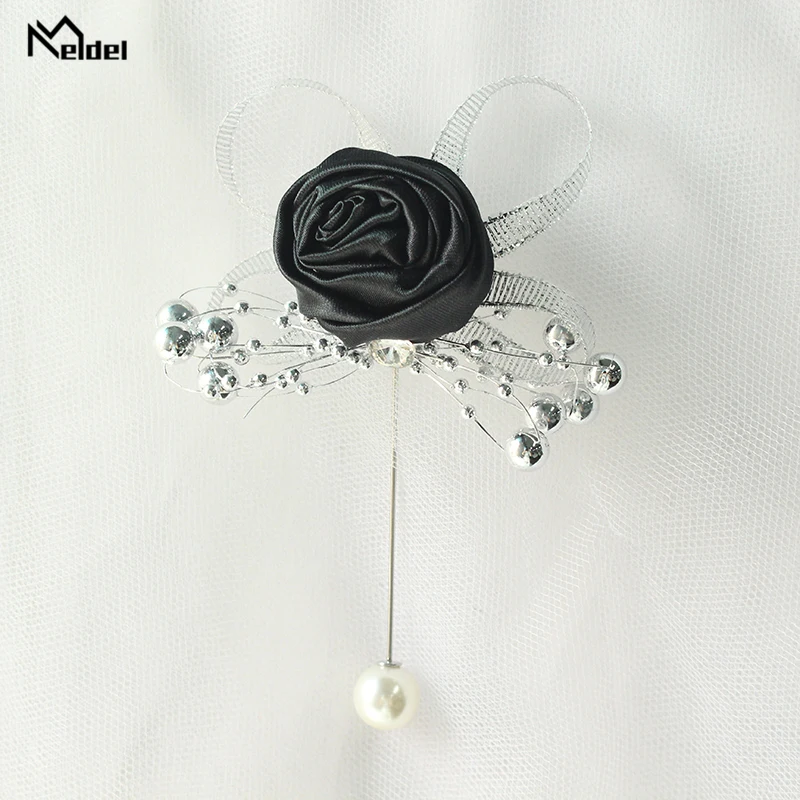 Meldel broche de perlas artificiales, ramillete de boda, flores, rosas de seda, Boutonniere, Corsages y Boutonnieres de boda para hombres