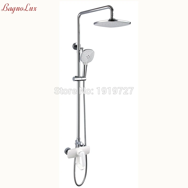 

Vidric 2017 Wholesale Solid Brass Exposed Gloss Painted White Rain Bathroom Shower Kit Bathtub Mixer Faucet Tap Include 5 Yr War