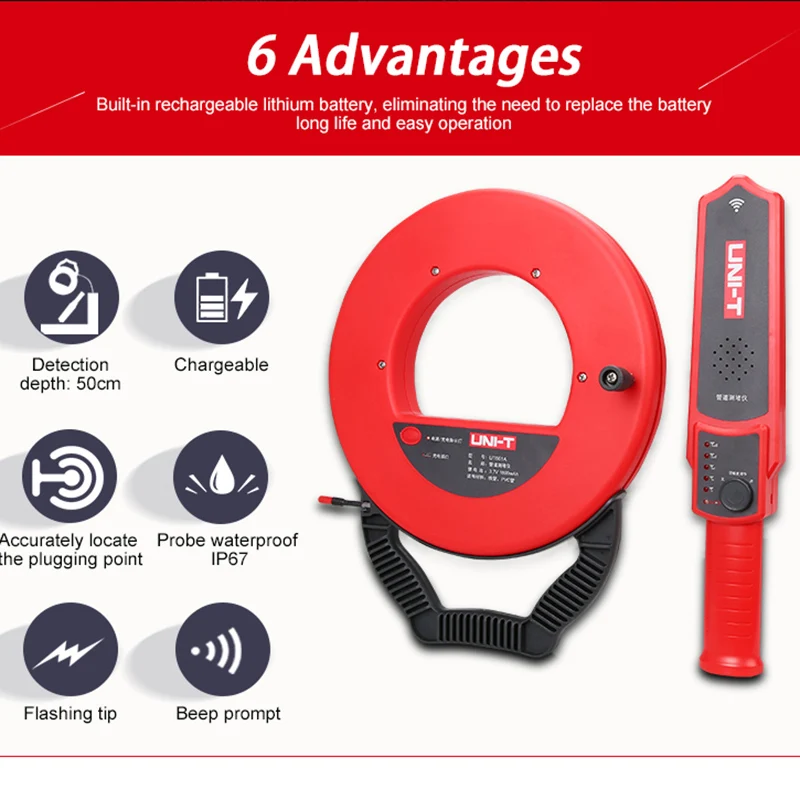 UNI-T UT661A UT661B Blockage Detector PVC Iron Pipe Finder Wall Scanner Waterproof Electrical Instruments IP67