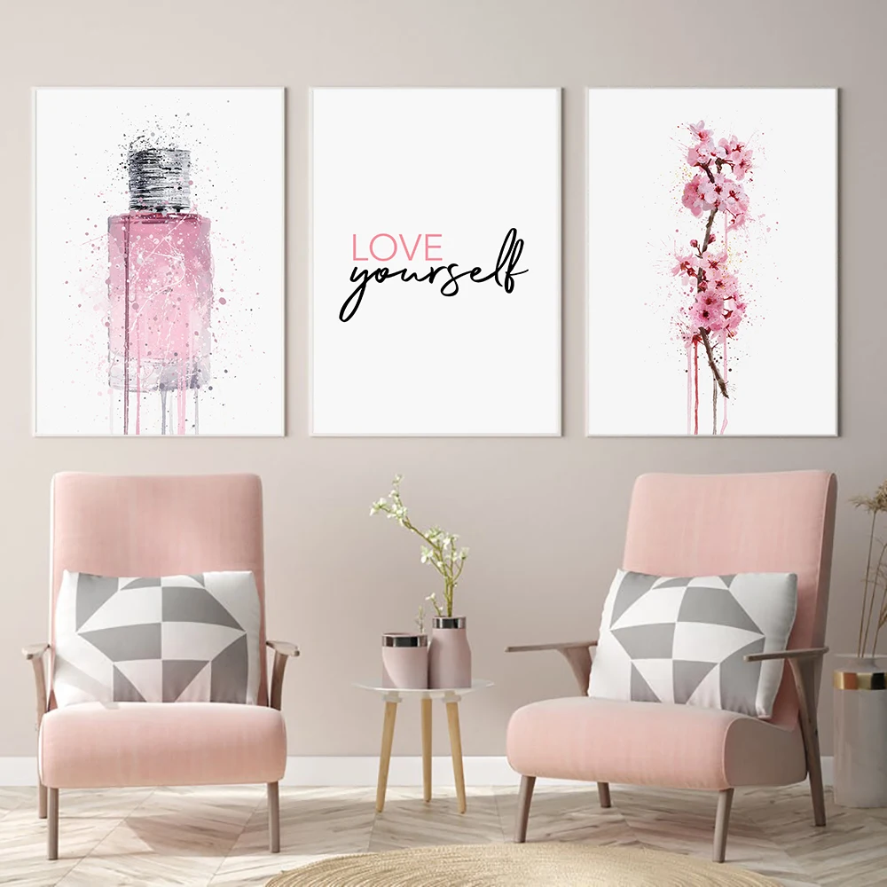 Pink print painting fashion perfume art poster watercolor boudoir canvas painting abstract print wall picture for barbecue bed r