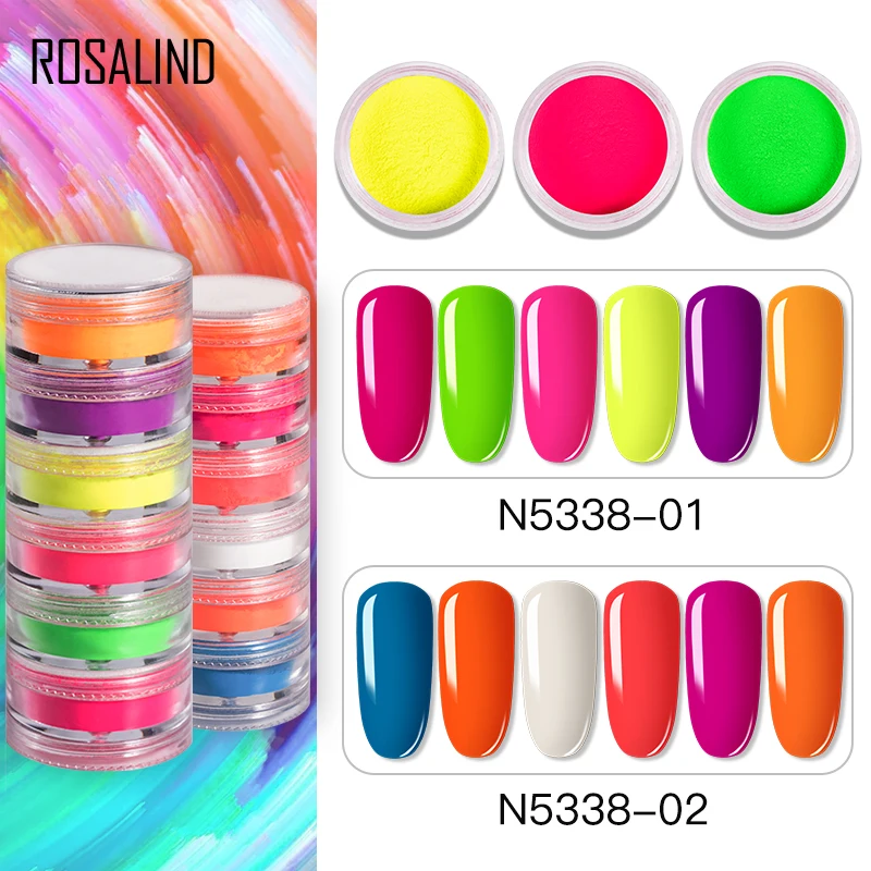 Rosalind 6 Kleuren Neon Poeder Integreren Heldere Voor Nail Art Design Nail Dust Nodig Base Top Coat Decoratie Pigment Poeder