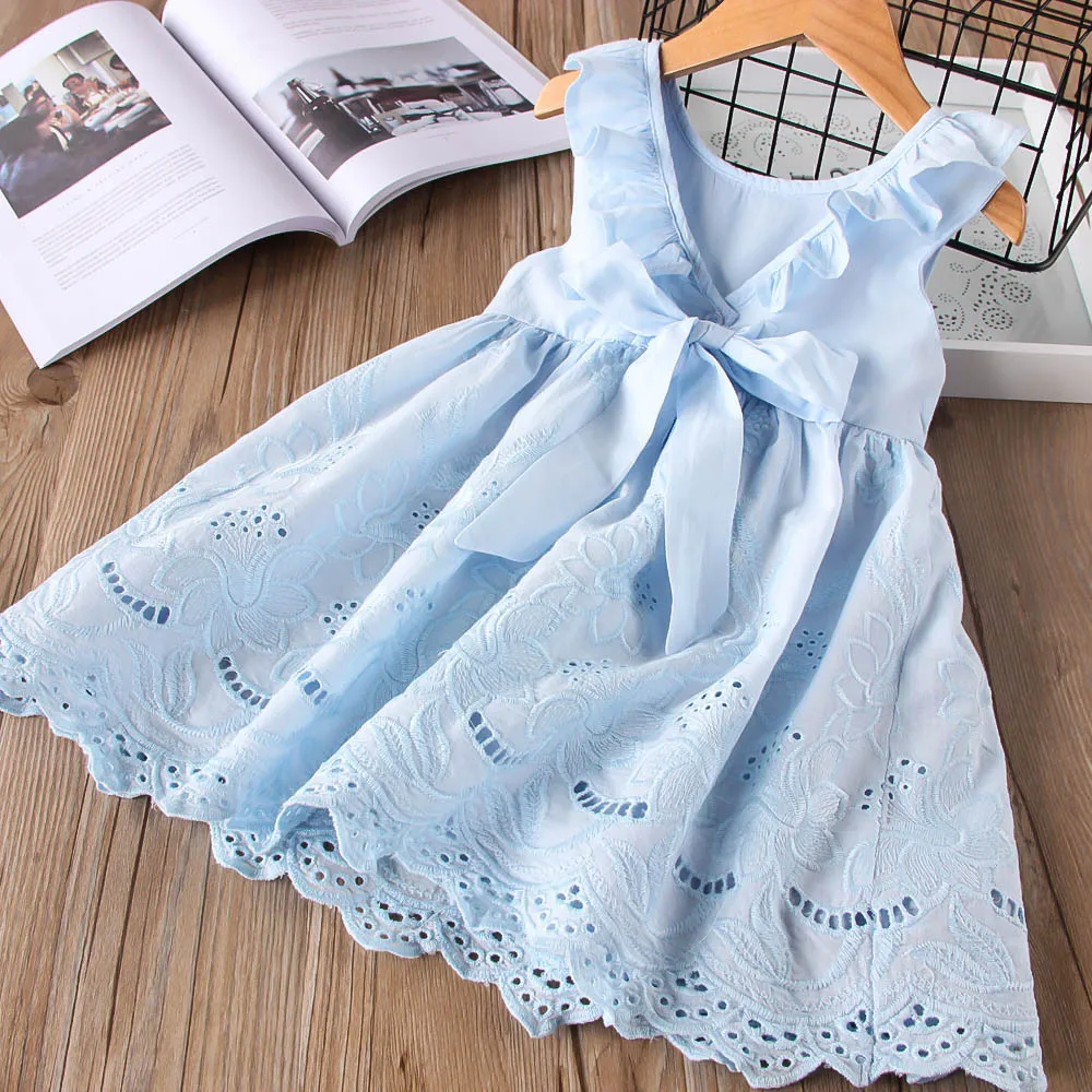 2022 New Summer Girls\' Dress Vest Denim Embroidery Casual Sleeveless Party Princess Dress Children\'S Baby Kids Girls Clothing