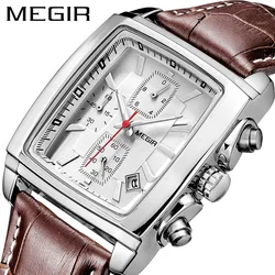 2023 MEGIR Original Watch Men Top Brand Luxury Quartz Military Watches Waterproof Luminous Leather Wristwatch Men Clock