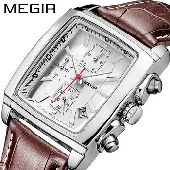 MEGIR original watch men top brand luxury rectangular quartz military watches waterproof luminous leather wristwatch men clock