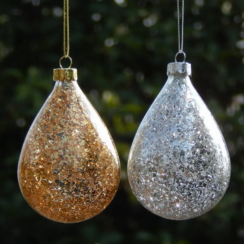 

12pcs/pack 6.5*12cm Small Size Inner Chips Glass Pendant Christmas Tree Water Drop Shape Hanger Decoration