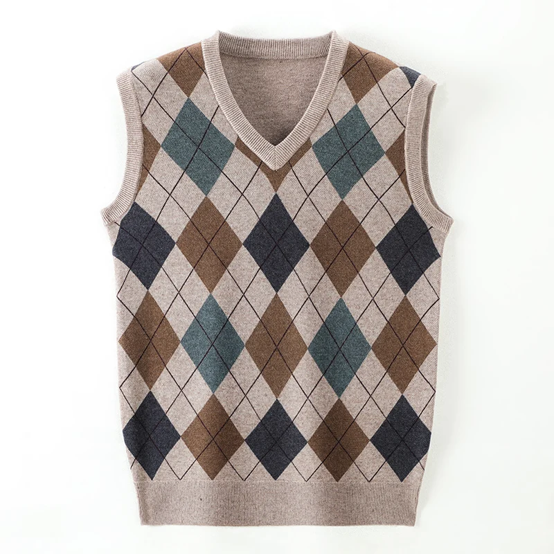 

Autum Fashion Designer Brand Argyle Pullover Diamond Sweater V Neck Knit Vest Men 6% Wool Sleeveless Casual Men Clothing